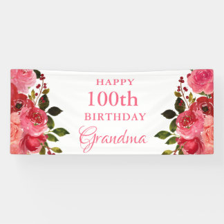 Banderoles Watercolor Floral 100th Birthday Party Invitation