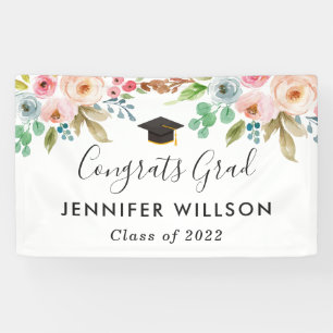 Banderoles Watercolor Floral Girl Graduate Graduate Party