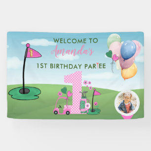 Banderoles Watercolor Golf Pink Photo Girl 1er anniversaire f