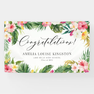 Banderoles Watercolor Tropical Floral Frame Graduation Party