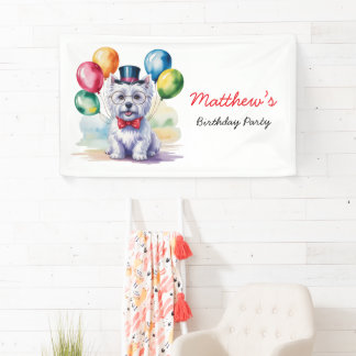 Banderoles Watercolor Westie Dog Kids Birthday Party Welcome