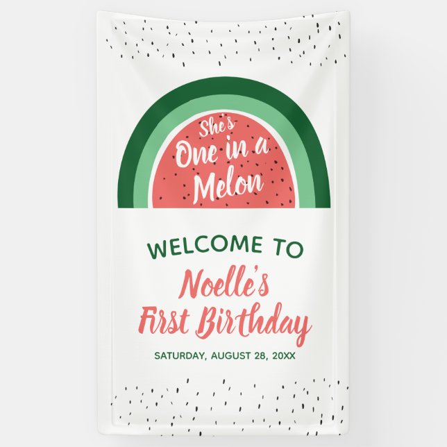 Banderoles Watermelon Rainbow, She's One in a Melon 1st Anniv (Vertical)