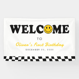 Banderoles Wavy Yellow Preppy Smile Garçon 1er anniversaire B