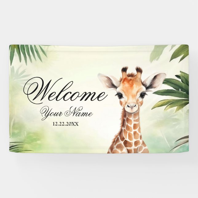 Banderoles Welcome Cute Giraffe Jungle Baby Shower Party (Horizontal)