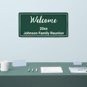 Banderoles Welcome Dark Green et White Nom Famille Réunion