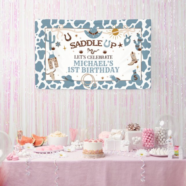 Banderoles Western Boy First Rodeo Blue Banner d'anniversaire (Fête)