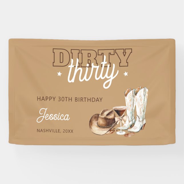 Banderoles Western Country Dirty Thirty 30th Birthday Party (Horizontal)
