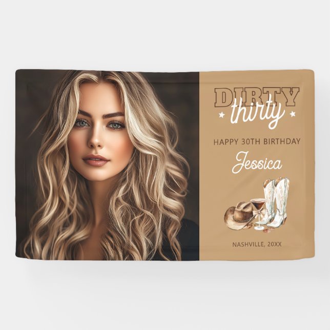 Banderoles Western Country Dirty Thirty 30th Birthday Photo (Horizontal)