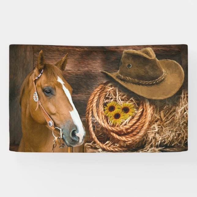 Banderoles Western Horse Cowboy Casquette Lasso Sunflowers (Horizontal)