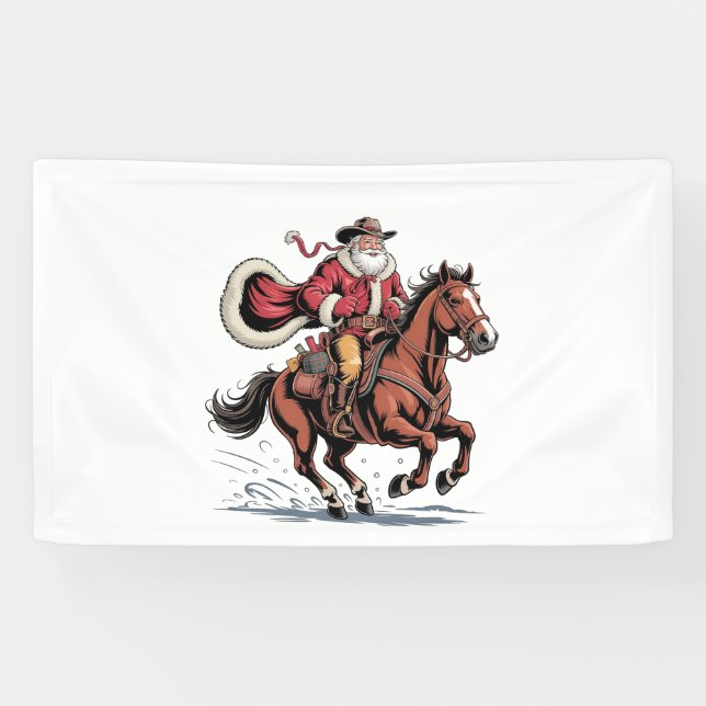 Banderoles Western Riding Rodeo Horse Cowboy Père Noël Noël (Horizontal)