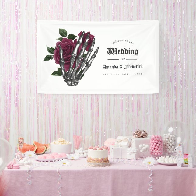 Banderoles Whimsical Bourgogne Floral Mariage gothique Bienve (Fête)