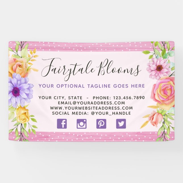 Banderoles Whimsical Floral Roses & Rustic Rose Wood Girl (Horizontal)