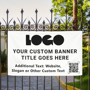 Banderoles White Business Logo Company Code QR Outdoor 3'x5'