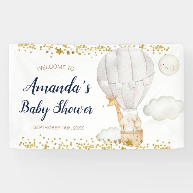 Banderoles White Hot air Balloon Jungle Baby shower Bienvenue (Horizontal)