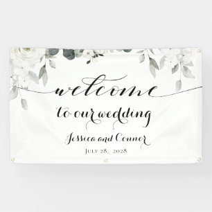 Banderoles White Peony Green Bienvenue À Notre Mariage