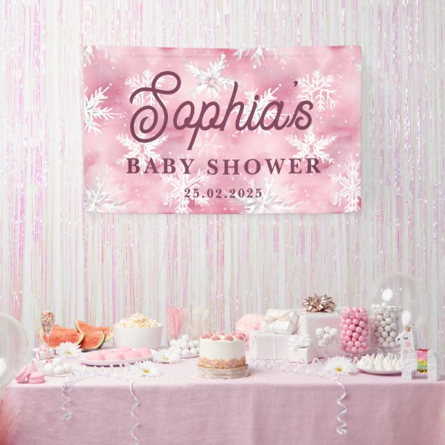 Banderoles White Pink Winter Snowflake Motif Fête fille (Fête)