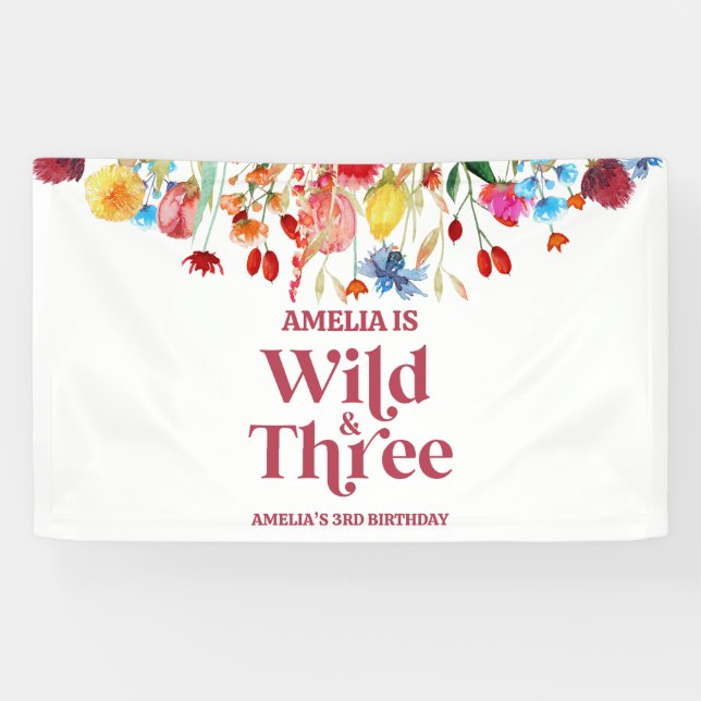 Banderoles Wild and Three Fleur sauvage Troisième fête d'anni (Horizontal)