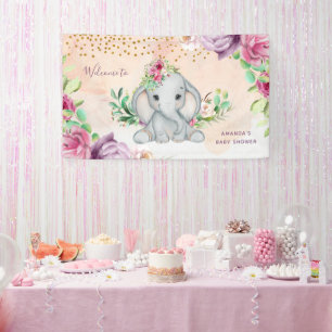 Banderoles Wild One - Baby Elephant and Flowers Banner