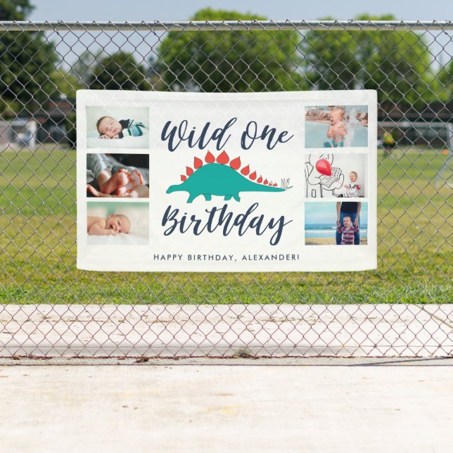 Banderoles Wild One Dinosaur Photo Collage Anniversaire (En situation)