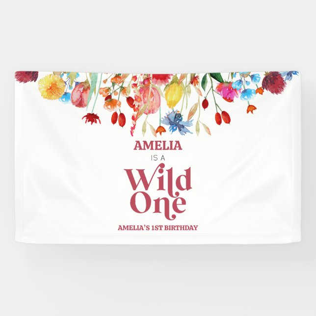 Banderoles Wild One Fleur sauvage 1er anniversaire (Horizontal)