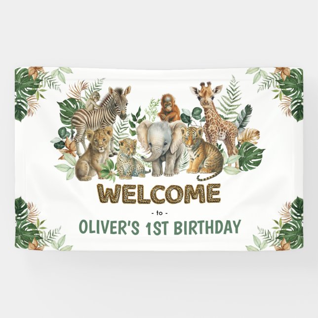 Banderoles Wild One Jungle Safari Animaux (Horizontal)