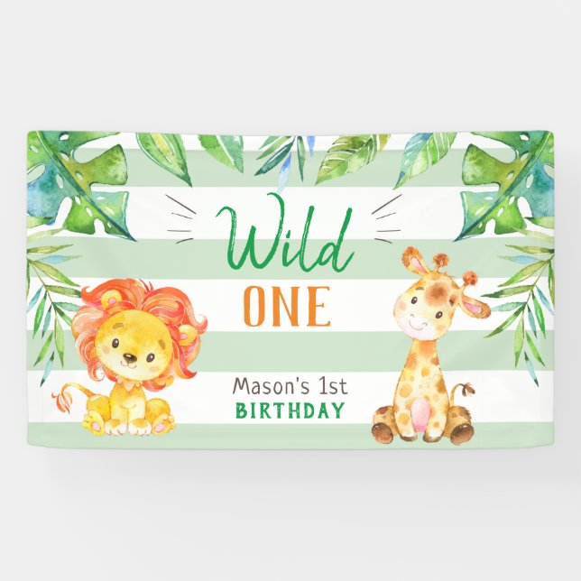 Banderoles Wild One Jungle Safari Boys Première fête d'annive (Horizontal)
