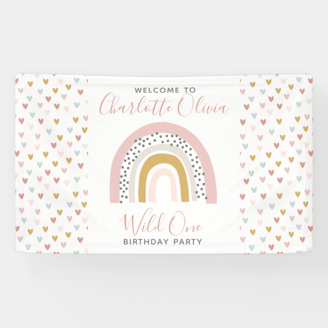 Banderoles Wild One Muted Rainbow Girl's 1st Birthday Party (Horizontal)