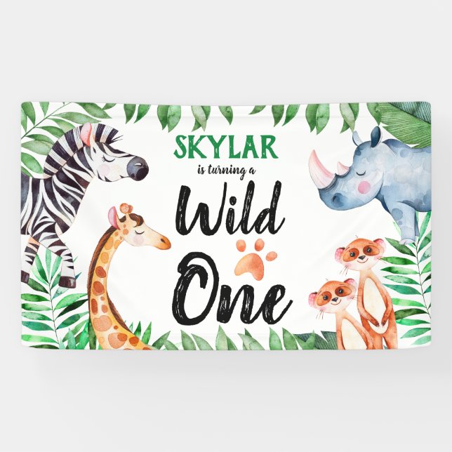 Banderoles Wild One Safari Animaux Enfants 1er anniversaire (Horizontal)