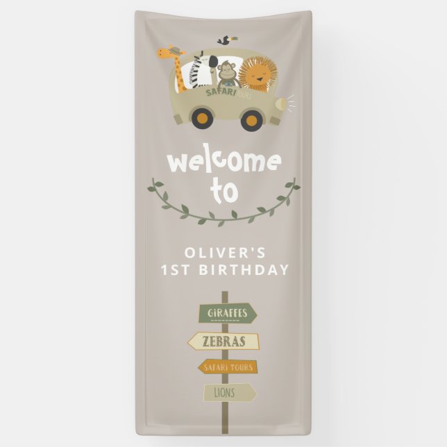 Banderoles Wild One Safari Animaux Première Anniversaire Bann (Vertical)