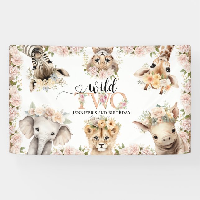 Banderoles Wild ONE Safari Jungle Animaux 2e fête d'anniversa (Horizontal)