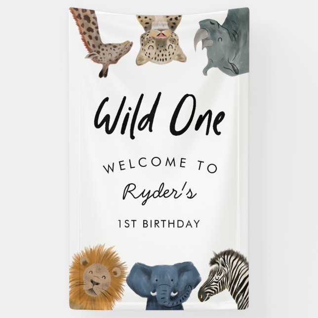 Banderoles Wild One Safari Thème Le 1er anniversaire du garço (Vertical)