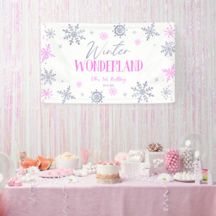 Banderoles Winter Wonderland Pink Snowflake fête d'anniversai