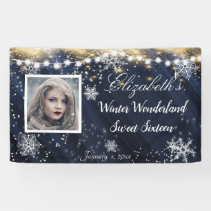 Banderoles Winter Wonderland Sweet sixteen Snowflakes Blue