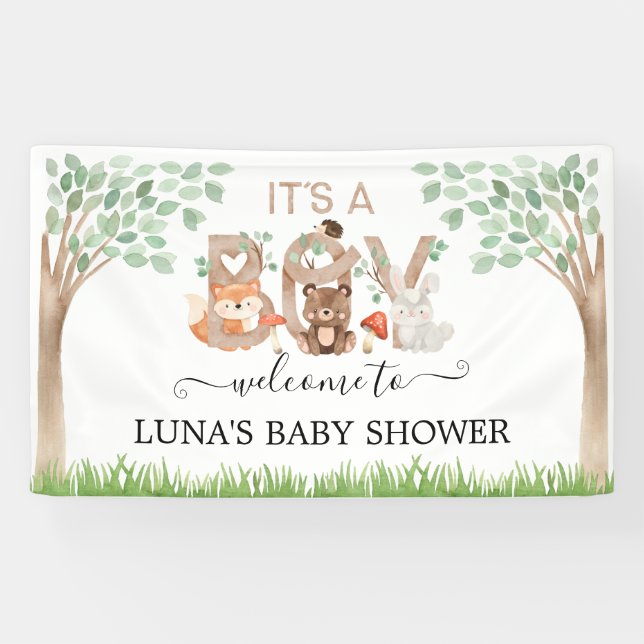 Banderoles Woodland C'est un garçon Baby shower Welcome Banne (Horizontal)