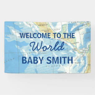 Banderoles World Await Baby shower Backdrop