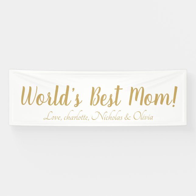 Banderoles World’s Best Mom gold custom script mignon (Horizontal)