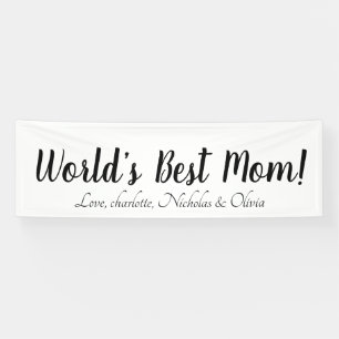 Banderoles World’s Best Mom noir blanc script personnalisé mi