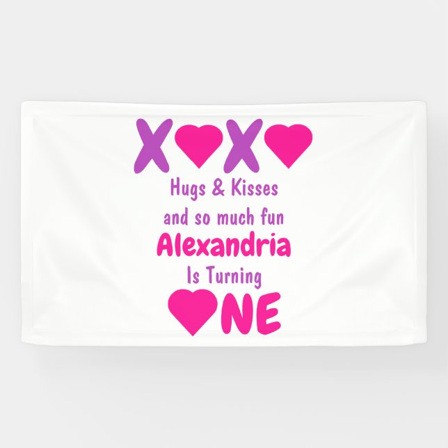 Banderoles XOXO Embrasse et embrasse 1er anniversaire (Horizontal)