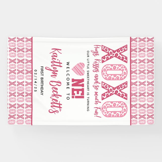 Banderoles XOXO Hugs & Kisses Saint Valentin 1er anniversaire (Horizontal)