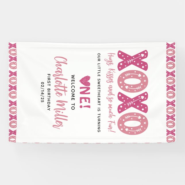 Banderoles XOXO Hugs & Kisses Saint Valentin 1er anniversaire (Horizontal)