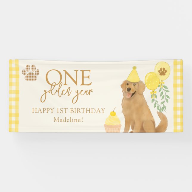 Banderoles Yello Un an d'or Retriever Puppy 1er anniversaire (Horizontal)