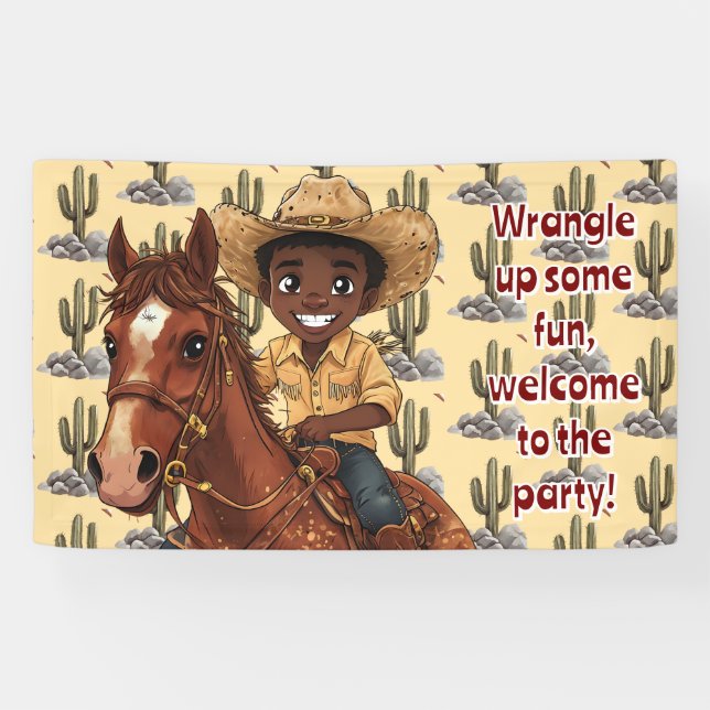 Banderoles Young Boy Joyfully Rides Horse (Horizontal)