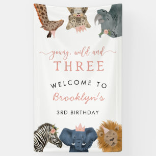 Banderoles Young Wild Three Safari Thème 3ème anniversaire fi