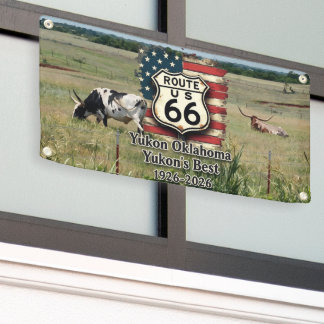 Banderoles Yukon Oklahoma Route 66 1926-2026 Bétail Longhorn