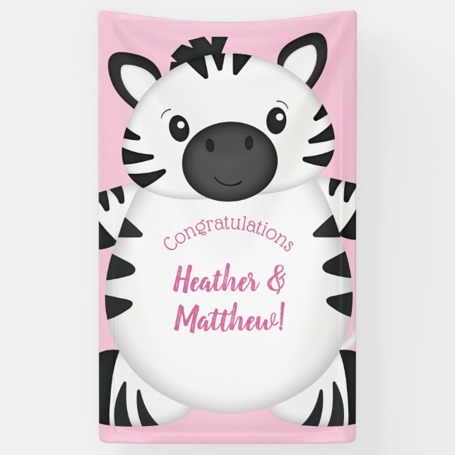 Banderoles Zebra Baby shower Safari Rose Girl (Vertical)