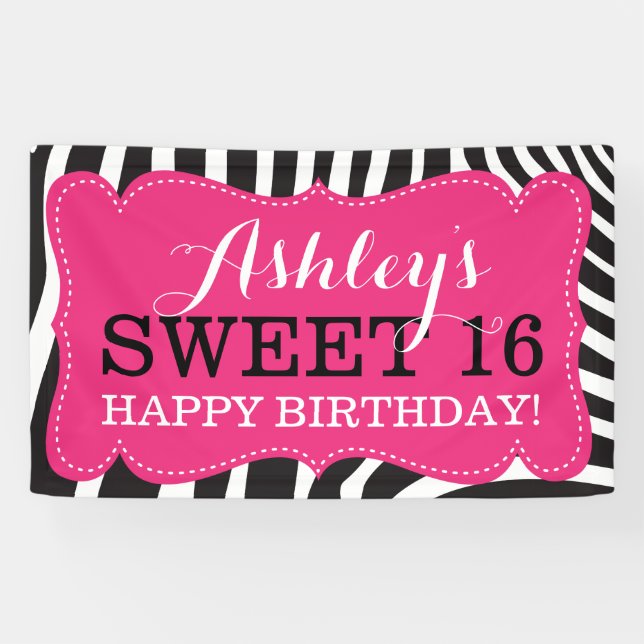 Banderoles Zèbre personnalisé Imprimer Sweet 16 Anniversaire  (Horizontal)