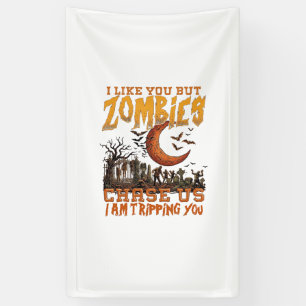 Banderoles Zombies nous poursuivent Halloween Cimetière Crois