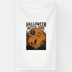 Banderoles Zone de sorcière d'Halloween Cimetière de chat noi