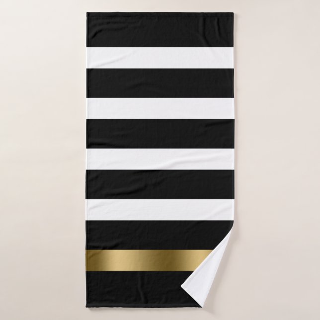 Bandes blanches et noires Accents or motif (Serviette de bain)