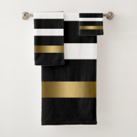 Bandes blanches et noires accents or motif accent